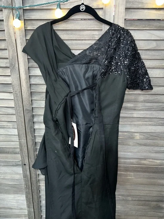 One Shoulder Mother of the Bride Formal Mermaid Dress Black Satin Wedding Guest - Picture 7 of 11